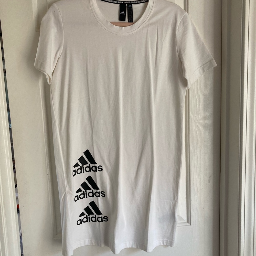 Adidas white T-Shirt Mini Dress with Black Accents
